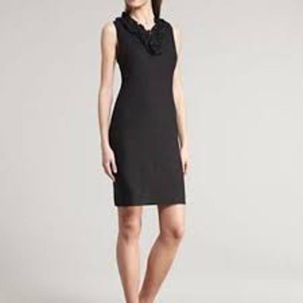 Kate Spade Women Linen Dress Black Minimalist Ruffle V Neck Capsule Timeless  XS